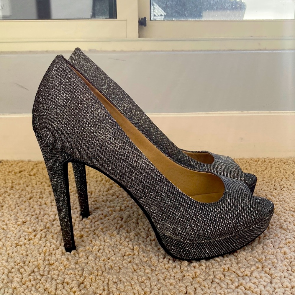 Sparkly Silver Chinese Laundry Platform Heels